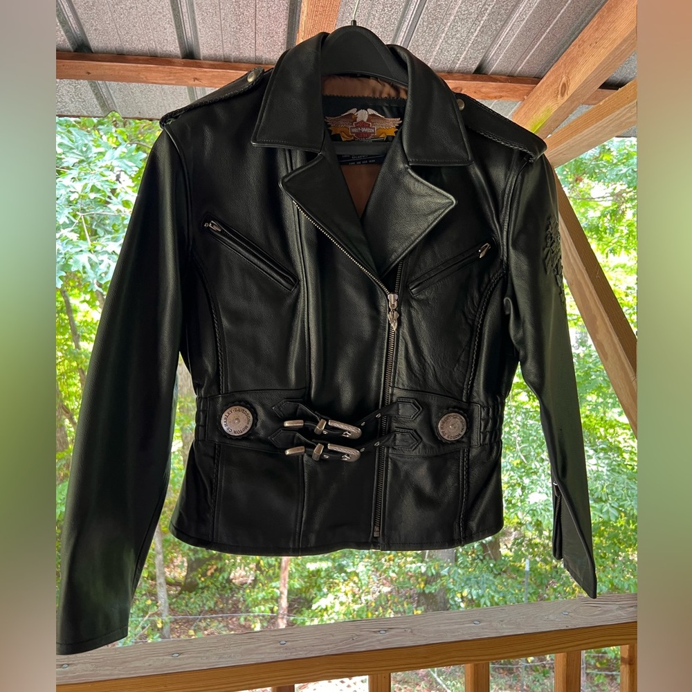 Harley-Davidson Sierra Rose Black Leather Motorcycle jacket womens M worn 1x